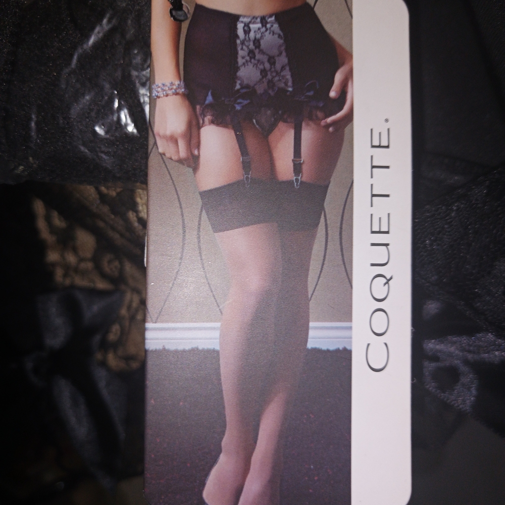 Coquette Black Lace Garter Skirt set